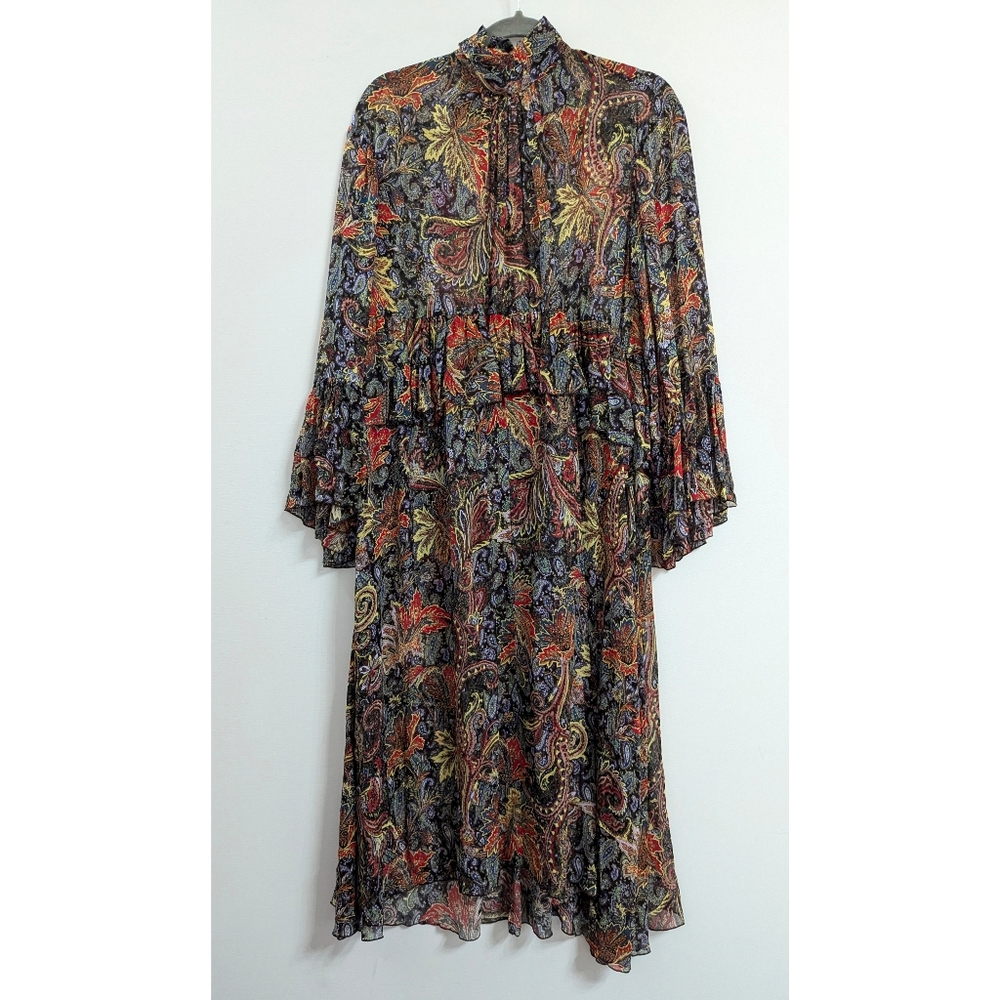 ZARA Long Oversized Ruffle Trim Printed Dress Women's Size XS-S - Picture 8 of 16